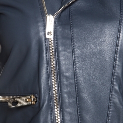 Pre Owned Balenciaga Grey Leather Quilted Detail  Zip Front Jacket M