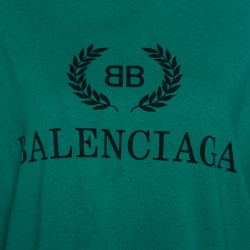 Pre Owned Balenciaga Green BB Logo Print Cotton Oversized T-Shirt XS