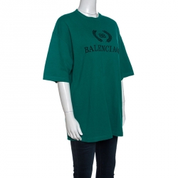 Pre Owned Balenciaga Green BB Logo Print Cotton Oversized T-Shirt XS