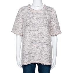 Pre Owned Balenciaga Blush Pink Lurex Tweed Fringed Blouse L