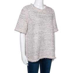 Pre Owned Balenciaga Blush Pink Lurex Tweed Fringed Blouse L