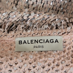 Pre Owned Balenciaga Blush Pink Lurex Tweed Fringed Blouse L