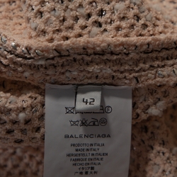 Pre Owned Balenciaga Blush Pink Lurex Tweed Fringed Blouse L