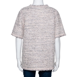 Pre Owned Balenciaga Blush Pink Lurex Tweed Fringed Blouse L