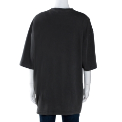 Pre Owned Balenciaga Anthracite Grey Logo Print Cotton Oversized T-Shirt L