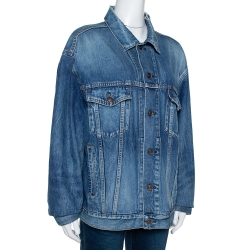 مملوكة مسبقًا Balenciaga Blue Denim Logo Print Oversized Jacket M 