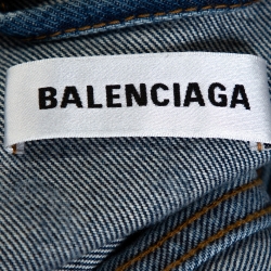 مملوكة مسبقًا Balenciaga Blue Denim Logo Print Oversized Jacket M 