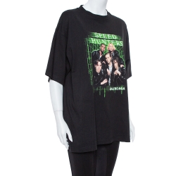 Pre Owned Balenciaga Black Speed Hunters Print Cotton Oversized T-Shirt M