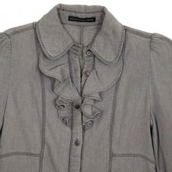 Pre Owned Balenciaga Denim Ruffle Shirt S