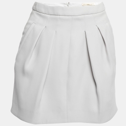 Grey Crepe Pleated Mini Skirt