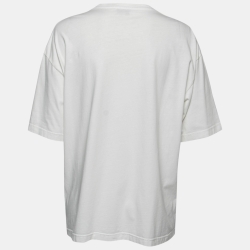 Pre Owned Balenciaga White Logo Printed Cotton T-Shirt M