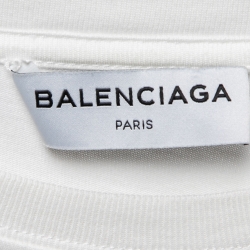 Pre Owned Balenciaga White Logo Printed Cotton T-Shirt M