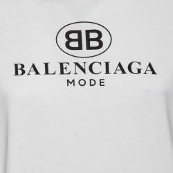 Pre Owned Balenciaga White Logo Printed Cotton T-Shirt M