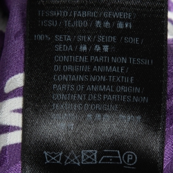 Pre Owned Balenciaga Purple Scribbled Silk Jacquard Rawcut Dress M