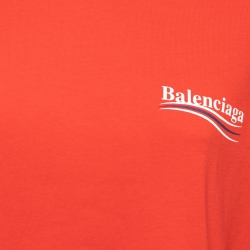 Pre Owned Balenciaga Red Cotton Logo Print T-Shirt XS