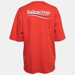 Pre Owned Balenciaga Red Cotton Logo Print T-Shirt XS