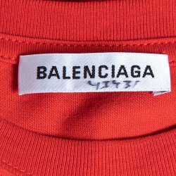 Pre Owned Balenciaga Red Cotton Logo Print T-Shirt XS