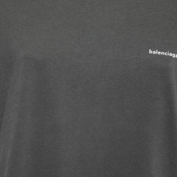 Pre Owned Balenciaga Grey Cotton Oversized Logo Printed T-Shirt S