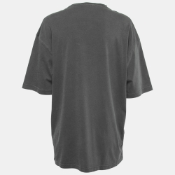 Pre Owned Balenciaga Grey Cotton Oversized Logo Printed T-Shirt S