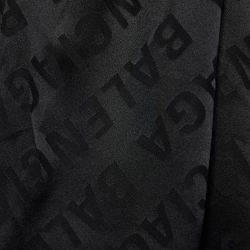 Pre Owned Balenciaga Black All Over Logo Silk Satin Neck Tie Detail Oversized Shirt S
