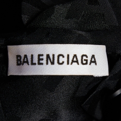 Pre Owned Balenciaga Black All Over Logo Silk Satin Neck Tie Detail Oversized Shirt S