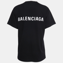 Balenciaga Black Cotton Logo Printed Short Sleeve T-Shirt XS