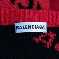 Pre Owned Balenciaga Red All-Over Logo Patterned Wool Sweater M