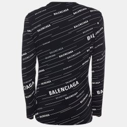 Pre Owned Balenciaga Black All Over Logo Printed Long Sleeve T-Shirt XL