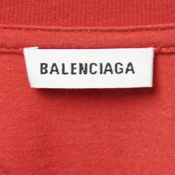 Pre Owned Balenciaga Red Cotton Logo Print T-Shirt S