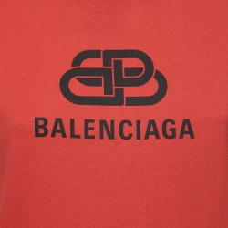 Pre Owned Balenciaga Red Cotton Logo Print T-Shirt S