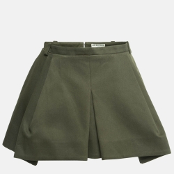 Pre Owned Balenciaga Olive Green Cotton Pleated Mini Skirt M