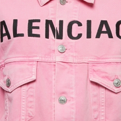 Pre Owned Balenciaga Pink Logo Embroidered Denim Button Front Jacket S