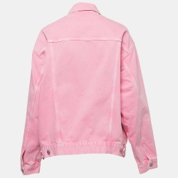 Pre Owned Balenciaga Pink Logo Embroidered Denim Button Front Jacket S