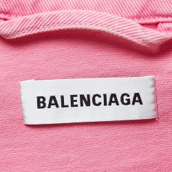 Pre Owned Balenciaga Pink Logo Embroidered Denim Button Front Jacket S