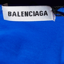 Pre Owned Balenciaga Blue Monogram Stretch Knit Top S