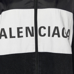 مملوكة مسبقًا Balenciaga Black Logo Print Denim and Nylon Zip Front Oversized Jacket L
