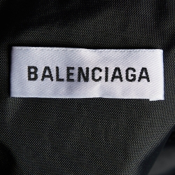 مملوكة مسبقًا Balenciaga Black Logo Print Denim and Nylon Zip Front Oversized Jacket L