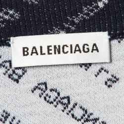 Pre Owned Balenciaga Navy Blue Patterned Wool Sweater L