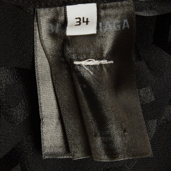 Pre Owned Balenciaga Black Logo Pattern Satin Silk Oversized Short Sleeve Shirt S