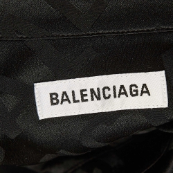 Pre Owned Balenciaga Black Logo Pattern Satin Silk Oversized Short Sleeve Shirt S