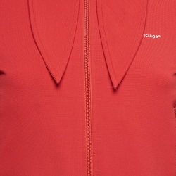 Pre Owned Balenciaga Red Logo Print Jersey Bomber Jacket M