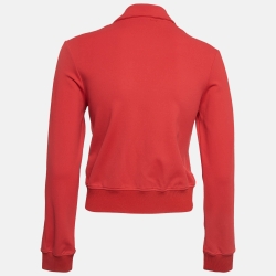 Pre Owned Balenciaga Red Logo Print Jersey Bomber Jacket M