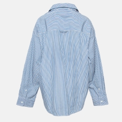 Pre Owned Balenciaga Blue Pinstripe Cotton Oversized Shirt XS