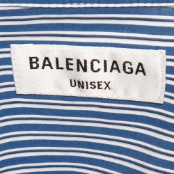 Pre Owned Balenciaga Blue Pinstripe Cotton Oversized Shirt XS