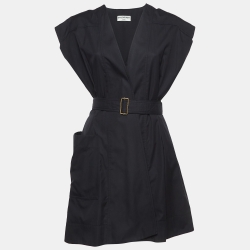 Pre Owned Balenciaga Black Cotton Pintuck Mini Dress M