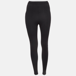 Pre Owned Balenciaga Black Stretch Knit Logo Waist Detailed Leggings S
