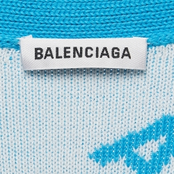 Pre Owned Balenciaga Blue Logo Printed Oversize Cardigan XS