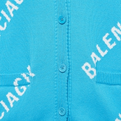 Pre Owned Balenciaga Blue Logo Printed Oversize Cardigan XS