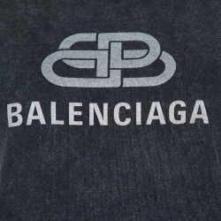 Pre Owned Balenciaga Grey Logo Print Cotton Crew Neck T-Shirt M