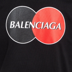 Pre Owned Balenciaga Black Logo Print Cotton T-Shirt L